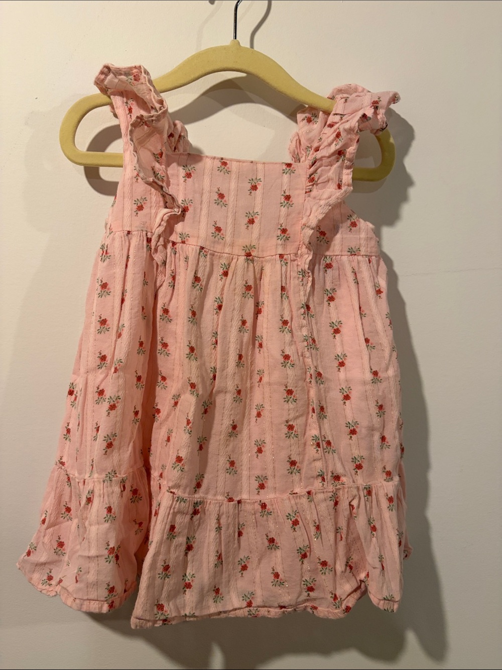 Janie and Jack Girls Pink Floral Flutter Strap Dress 18-24 Months